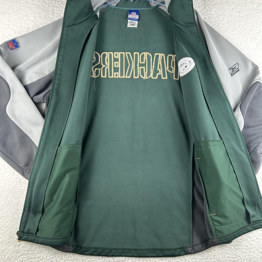 Green Bay Packers Jacket Mens Large Green Gray NFL Football Reebok Hooded Zip - Picture 9 of 16